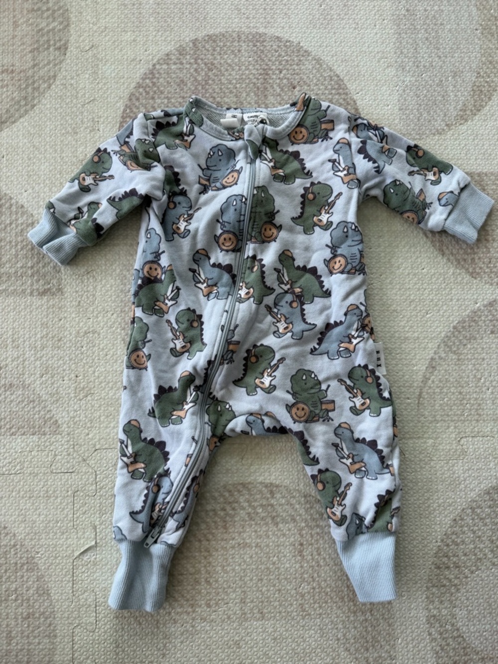 Huxbaby Light Blue Dinosaur Zip Footed Pajamas